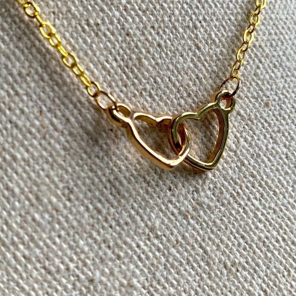 Double Interlocking Hearts Love Necklace in 14k Gold Vermeil in Gift Pouch - NEW - Picture 8 of 11